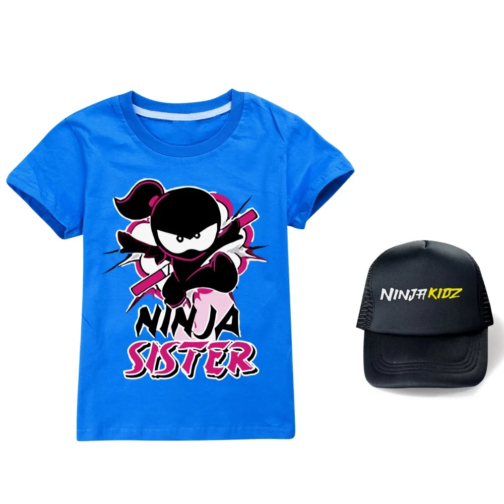 NINJA KIDZ Kids Clothes Boys Girls Cotton T-shirts Children Fashion Cartoon Clothing Summer Tops Casual Tees+sunhat Teen Shirts