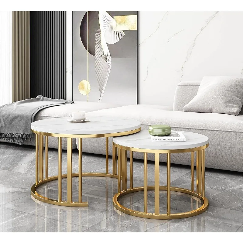 Coffee Table Set of 2 Modern Cocktail Table with Metal Frame for Living Room Small Spaces(Desktop Size 28