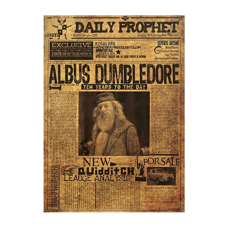 New Harry Potter Vintage Kraft Paper Poster Old Newspaper Wall Dorm Bar Cafe Decor Wall Painting Halloween Anime Decorations