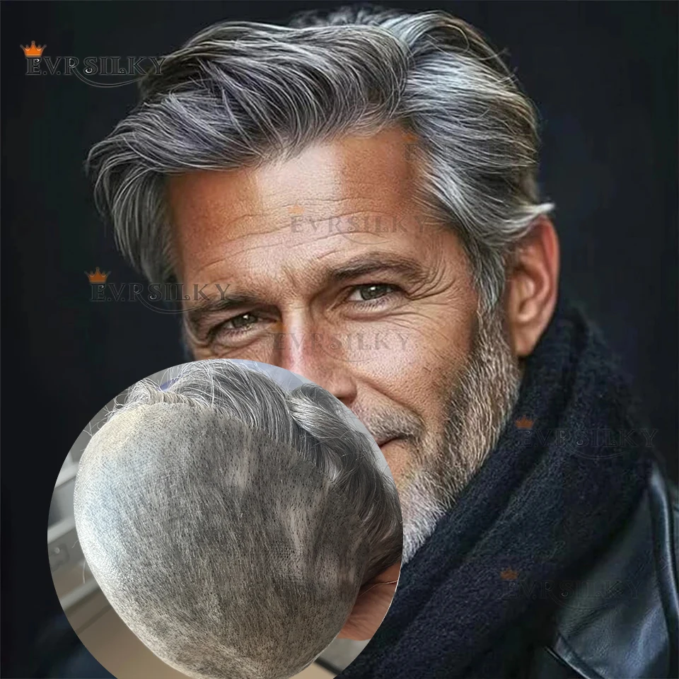

Men's Realistic Scalp 1B50 1B80 Brown Gray Black Super Durable Thin Micro Skin Natural Hairline Toupee Transparent PU Prosthetic