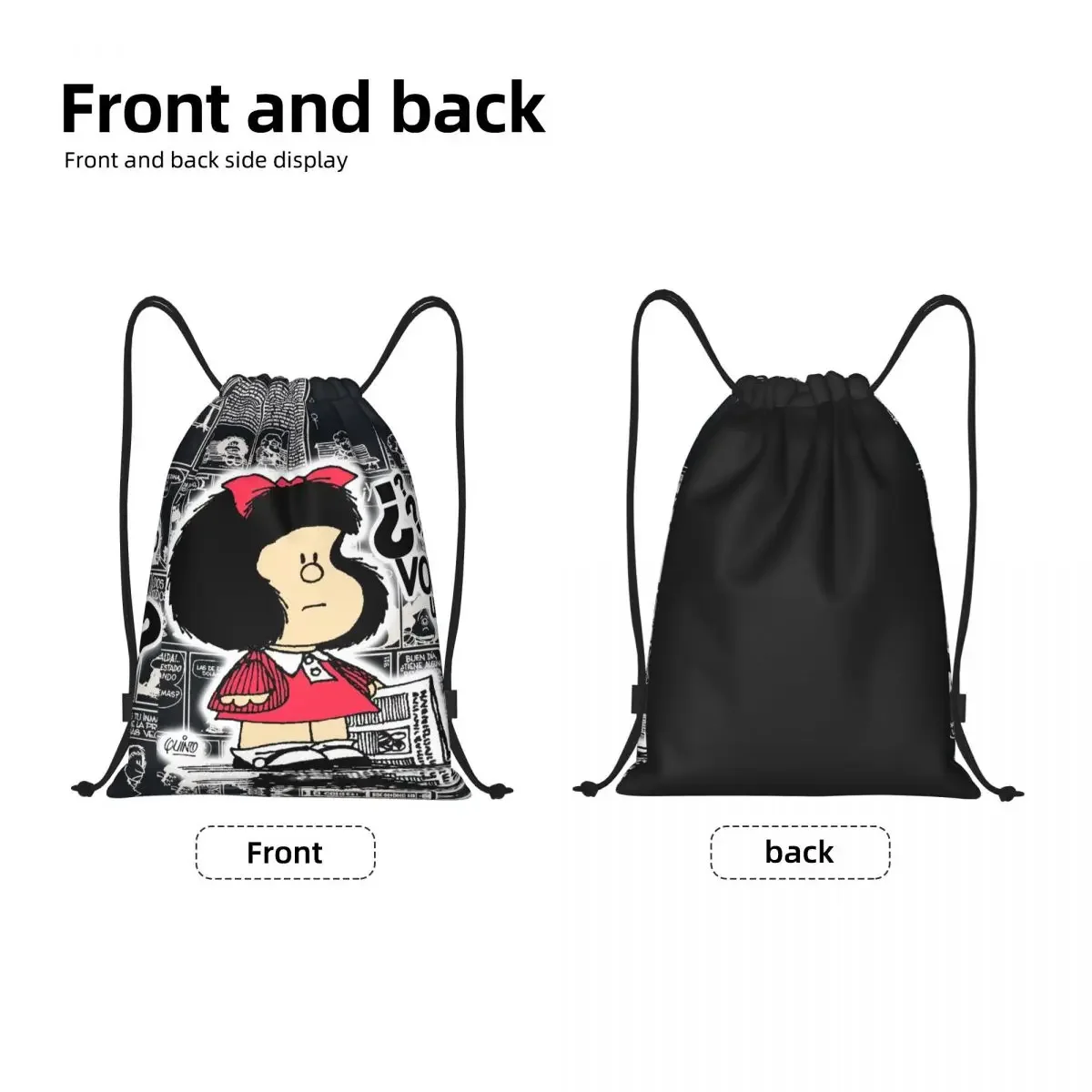 Vintage Quino Comic Mafalda Drawstring Backpack Women Men Gym Sport Sackpack Foldable Cartoon Mang Shopping Bag Sack