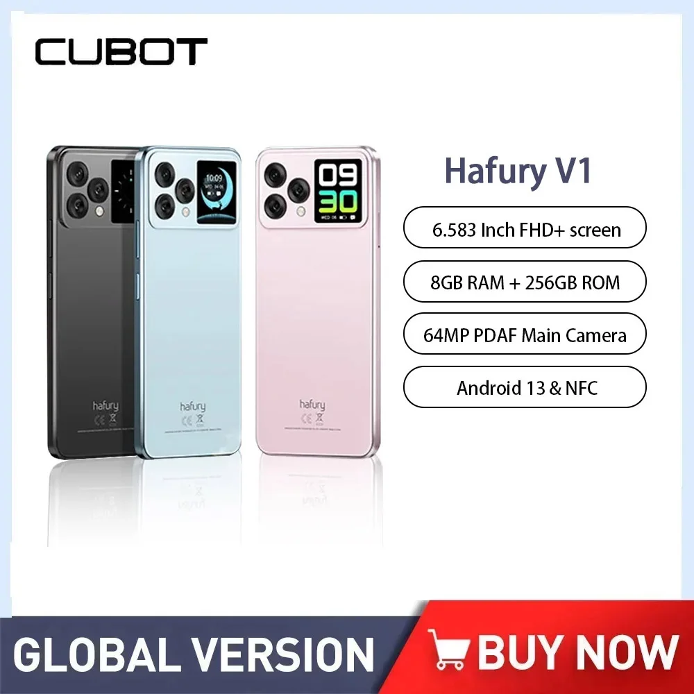 Cubot Hafury V1 Smartphones 6.583Inch FHD+ Dual Screen Android 13 Cell Phone 16GB(8GB+8GB)+256GB 4350mAh Battery 64MP Camera NFC