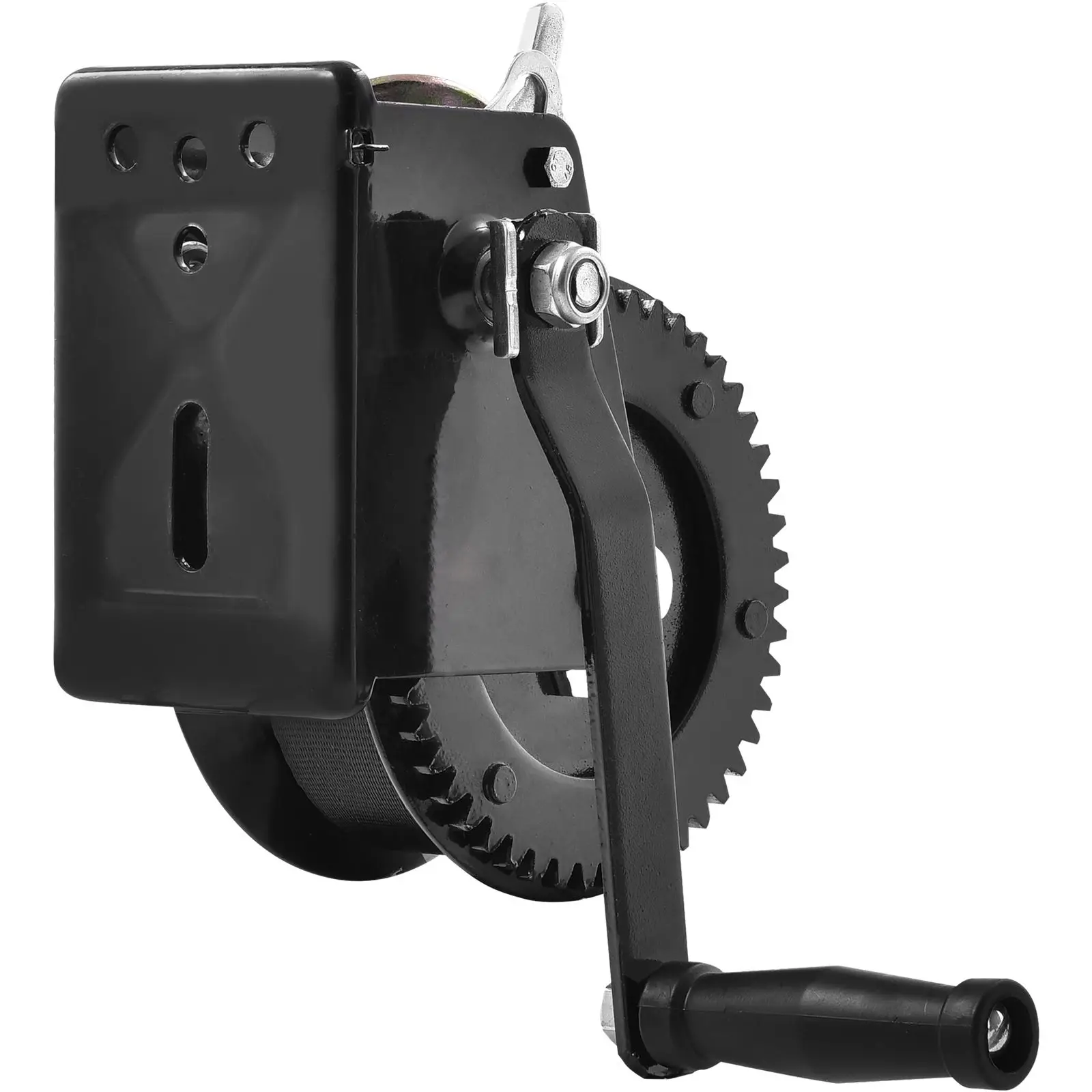 Hand Winch, 1600 lbs Pulling Capacity, Boat Trailer Heavy Duty Rope Crank with 33 ft Polyester Strap and Two-Way Ratchet, Manual