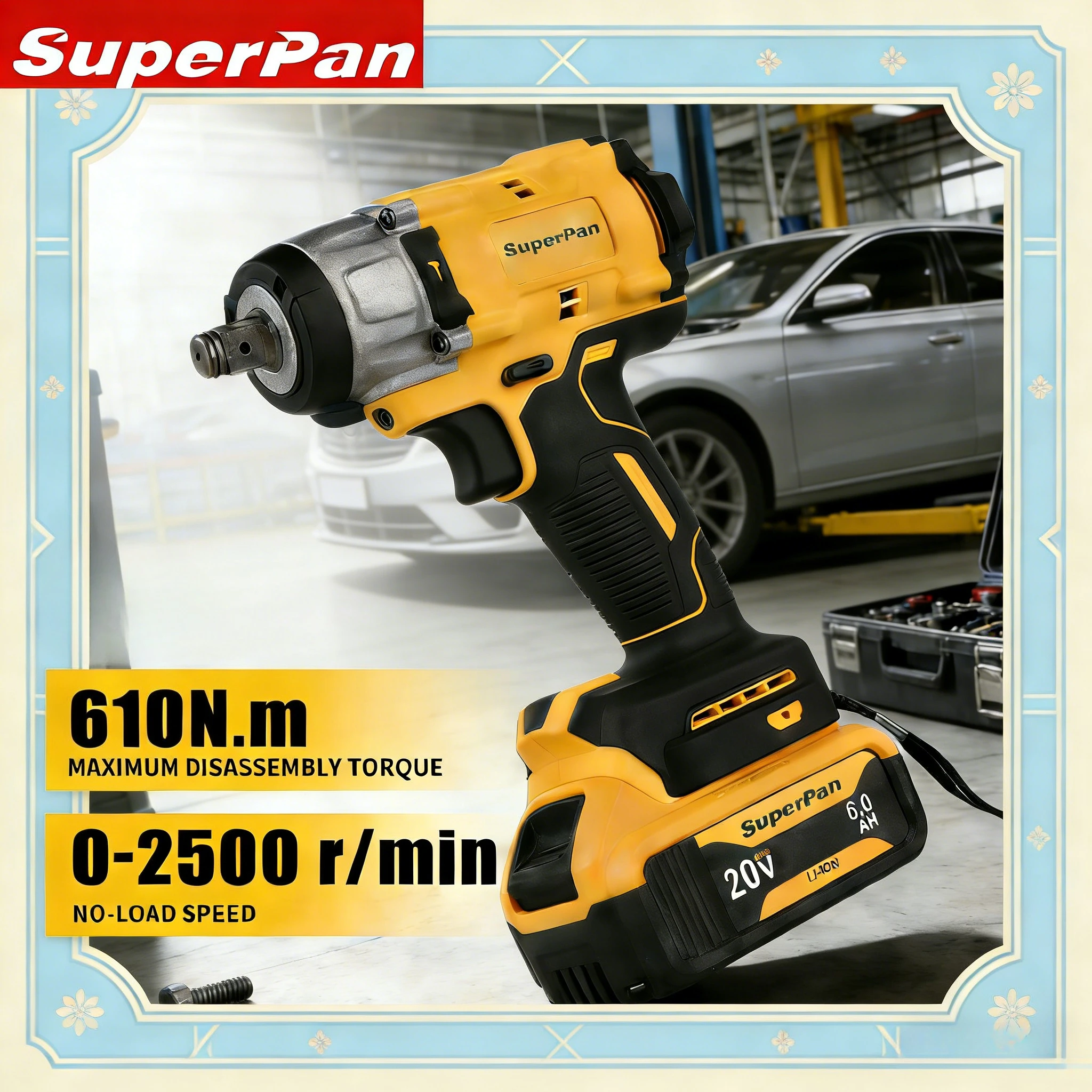 

SuperPan SP922 Impact Wrench Durable Tools 203NM 1/2" Drive Outdoor Equipment Maintenance for dewalt 20V battery pin