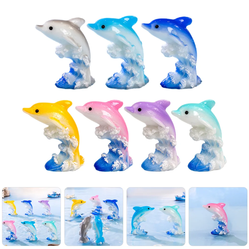 7 Pcs Micro Landscape Dolphin Miniature Statues Animal Models Figurines Tiny Garden Decor Ornament