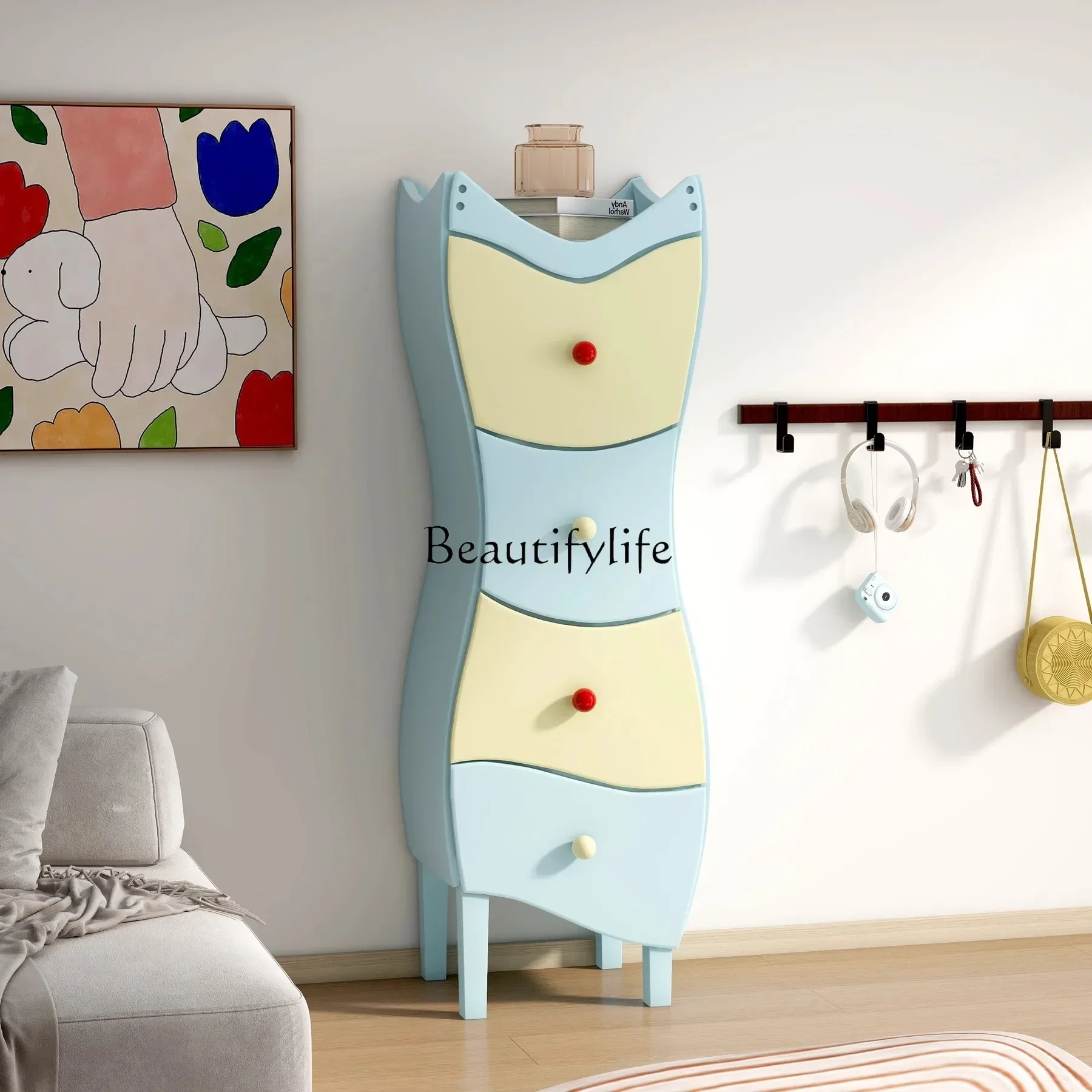 

Bedroom storage cabinet cream modern porch living room dopamine four-bucket decorative cabinetL