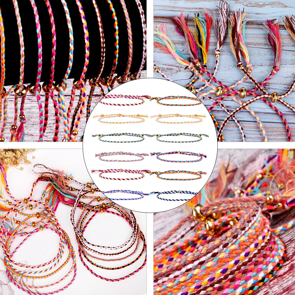

12 pcs Tibetan Copper Bead Bracelet Cotton Thread H Woven Durable Unique Chain Perfect Gifts Birthday Party Daily Occasions