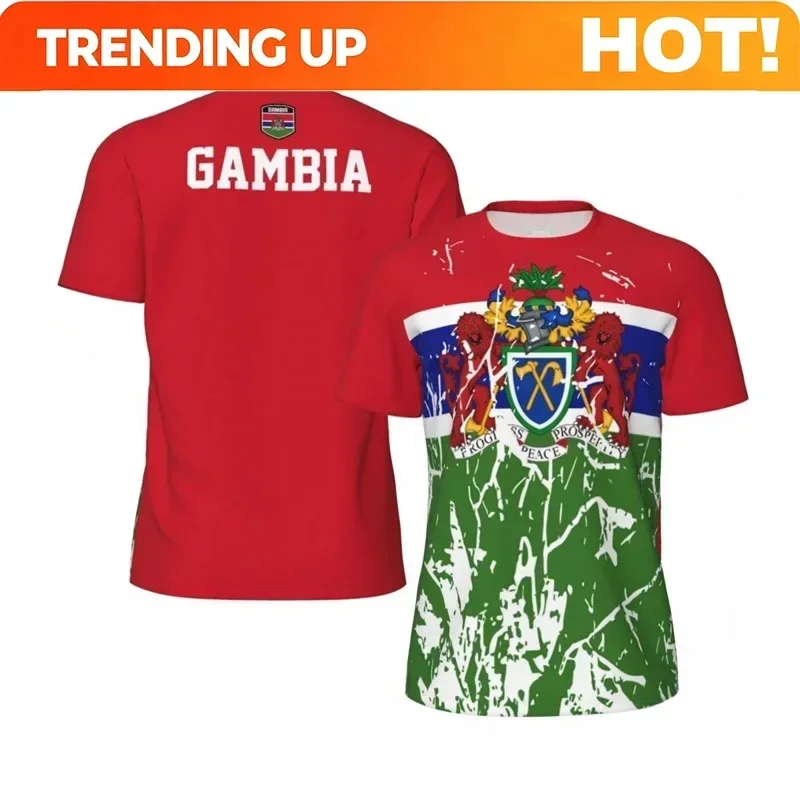 Customization GAMBIA Flag 3D Print Sport Quick-dry Breathable Men T-shirt Outdoor Plus-size Football Jersey Team Short-sleeve Pa