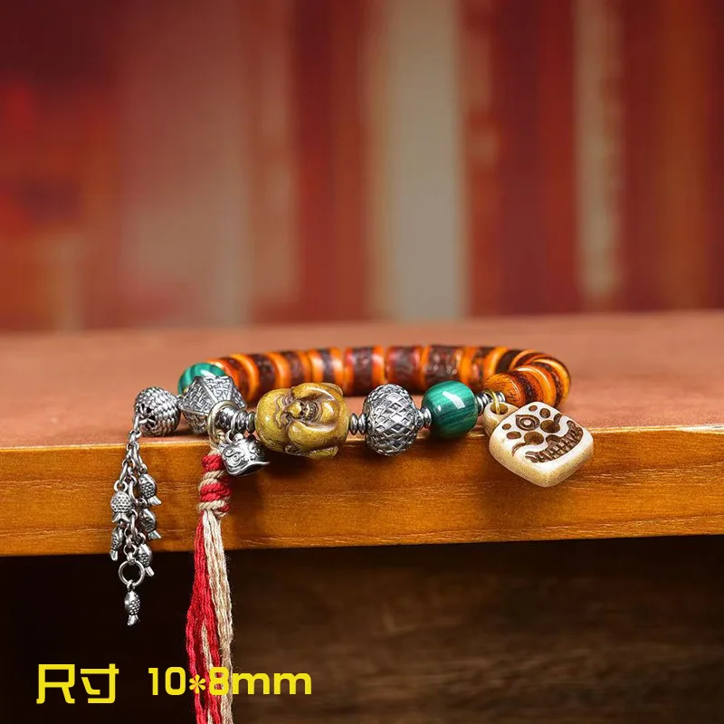 Backflow Yak Bone Beads Crafts Single-Wrap Bracelet White Agate Pseudo-Ginseng Silver Tassel Clip Accessories