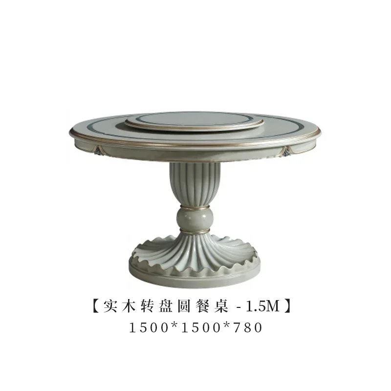 French Light Luxury Solid Wood Turntable Round Dining Table European Court Luxury Villa Large Flat Dining Table And Chairs