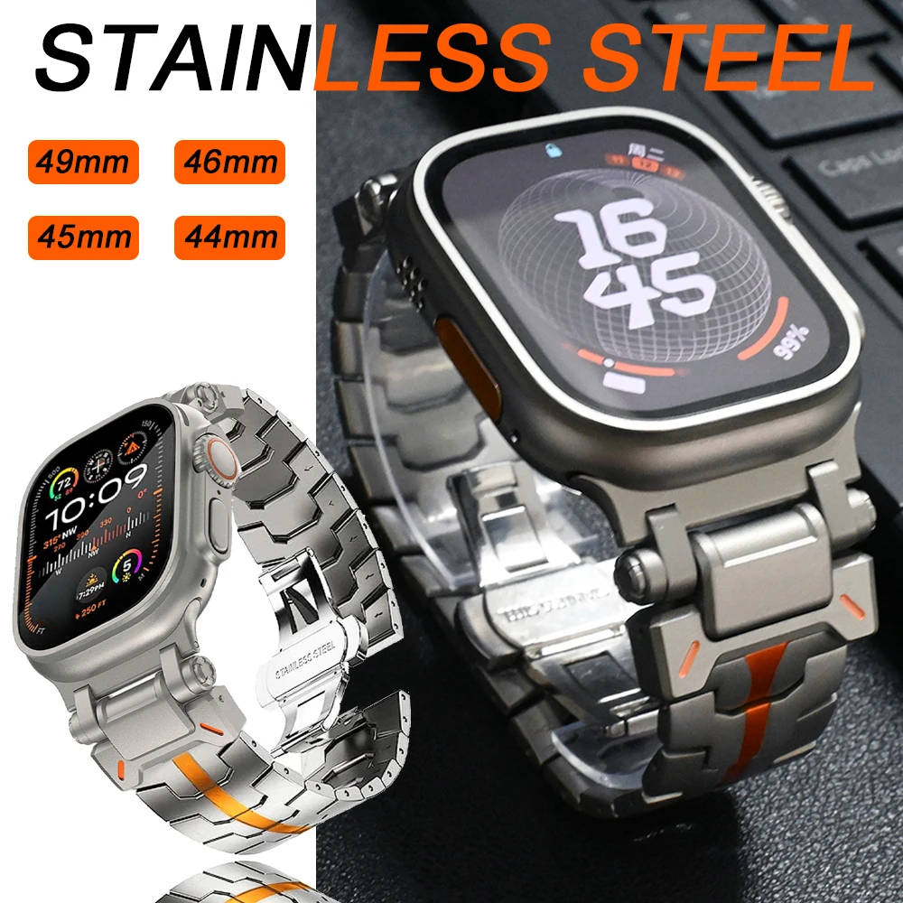 

Ремешок из нержавеющей стали для Apple Watch Ultra 3 49 мм, браслет 46 мм, 45 мм, 44 мм, роскошный металлический ремешок для Iwatch Series 11 10 9 8 7 6 SE3