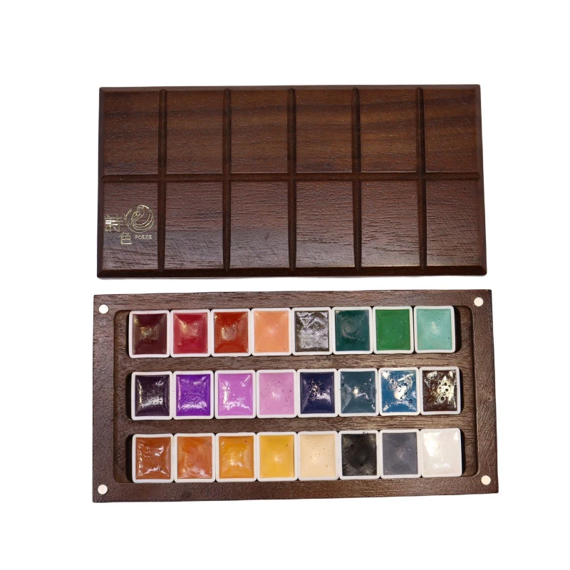 Imagem -05 - Solid Watercolor Handmade Painting Pacote Walnut Box 24 Cores Peroladas 2ml