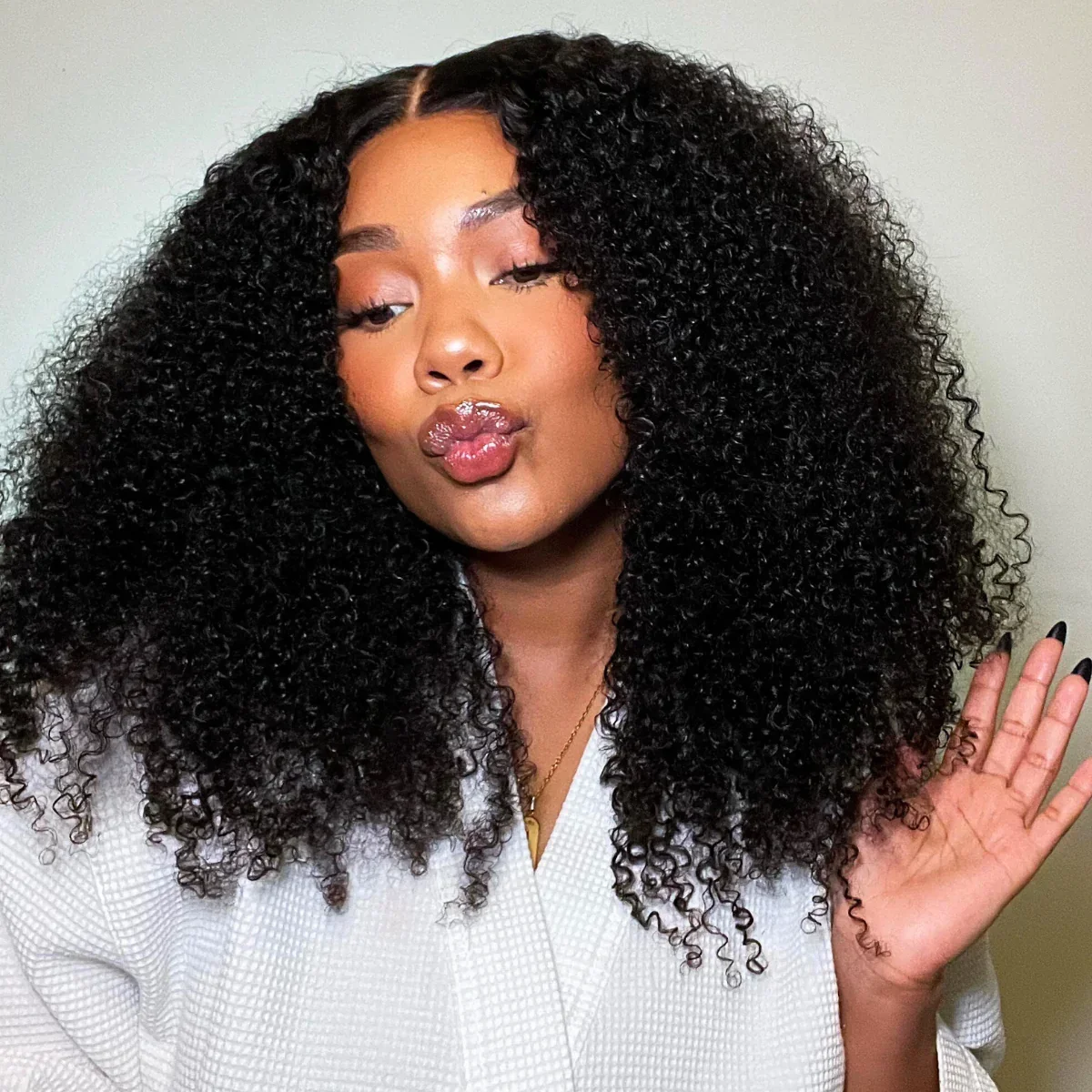 Soft 26inch Natural Black Glueless 180Density Long Kinky Curly Deep Lace Front Wig For Women With Baby Hair Preplucked Daily