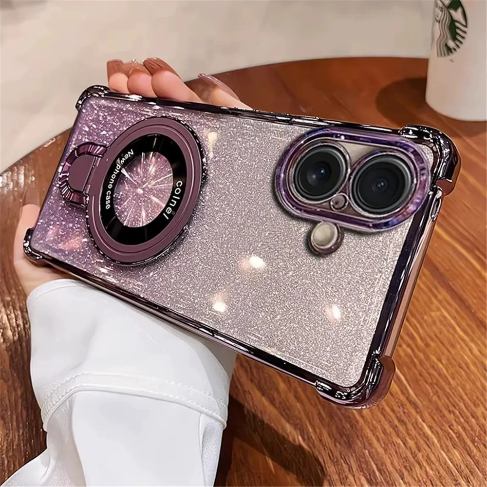 Plating Shockproof Gradient Glitter Case For Honor 200 Pro 100 90 80 70 60 50 SE X9A X60 Magic 5 Lite 6 Pro Magnetic Stand Cover