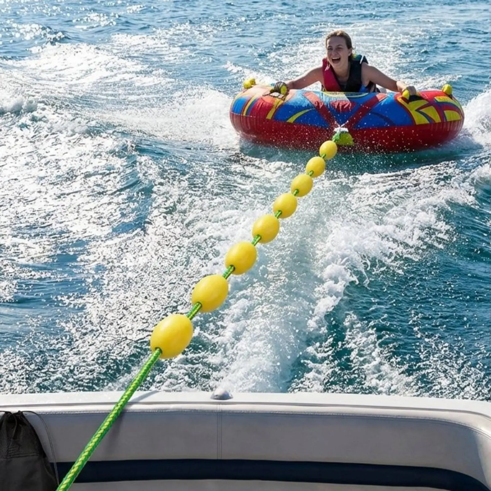Boat Tow Rope with Floats Tows up to 6 Riders Buoyant Towable Tube Rope Boat Tow Harness for Tubing 6200 Lbs Break Strength