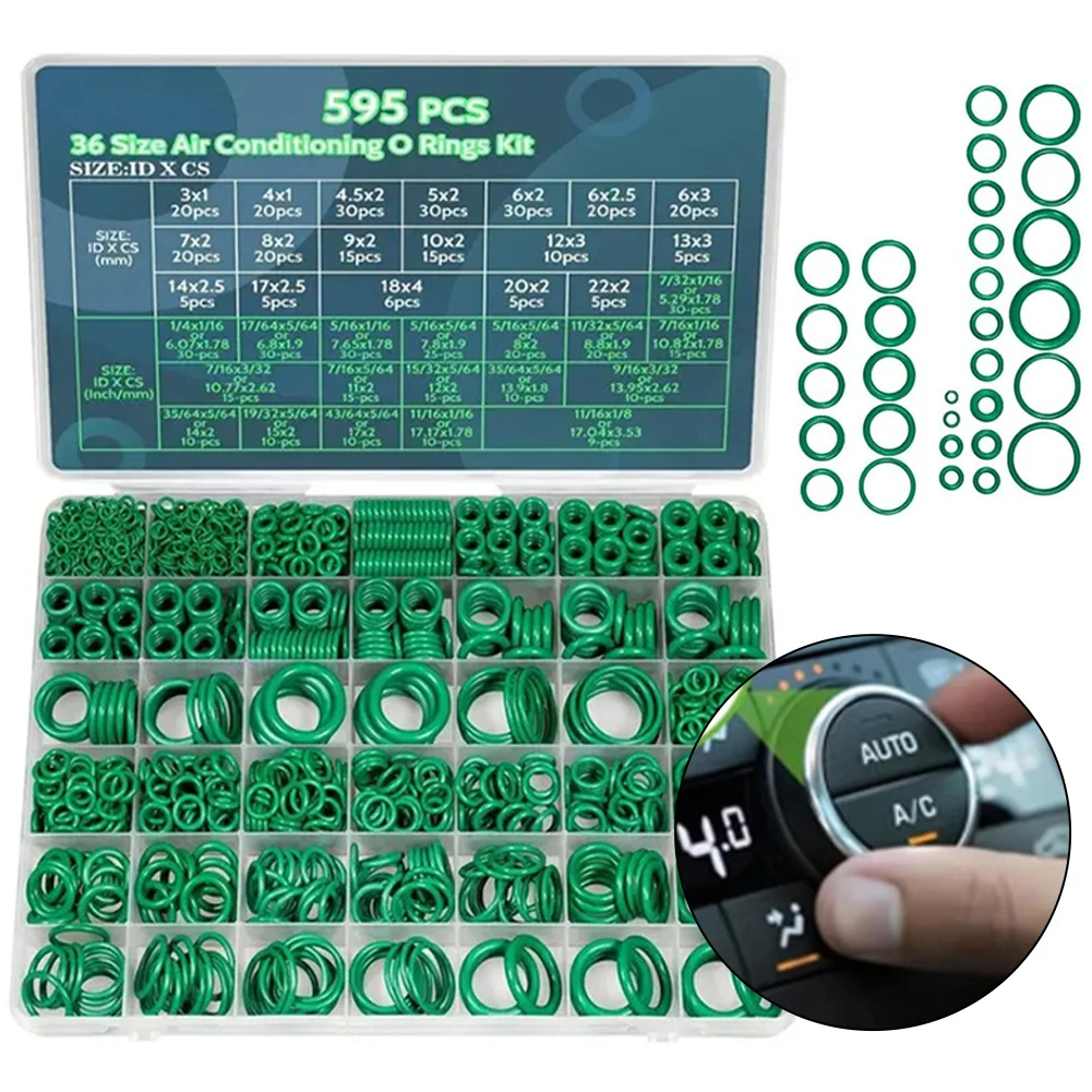 595PCS Air Conditioner O-Ring Kit 36 Sizes Sealing Rubber O-Ring Combination Set For Compressor Automotive A/C Plumbing Repair
