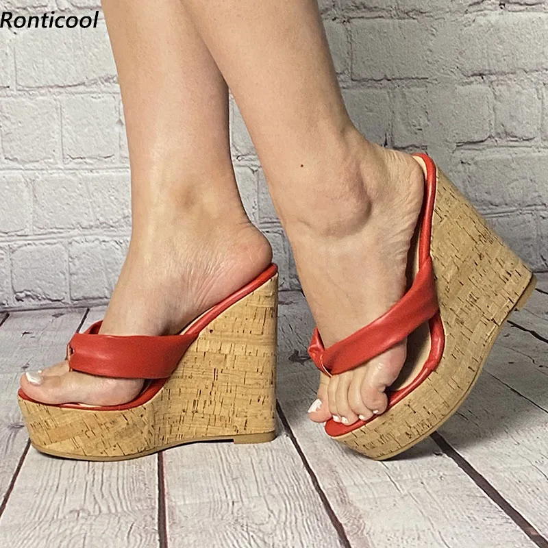 

Ronticool 2021, женские летние сандалии на платформе, шлепанцы, пикантные туфли на танкетке с открытым носком, элегантная бежевая повседневная обувь, размер США 5-20