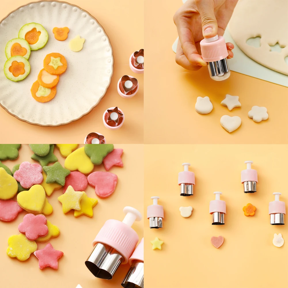 Cookie Cutter Set, 8PCS Stainless Steel, Food Grade Push-Out Reusable EasyClean, Fruit Cutters Baking Stamps, Baking Tools Bento