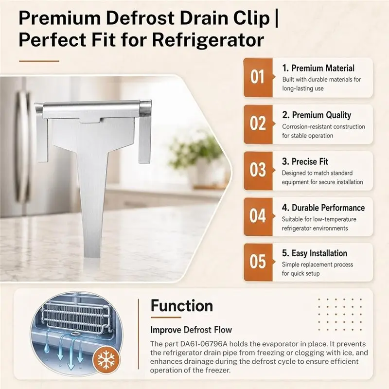 【HOME TOOL】DA61-06796A For Samsung Fridge Replacement Defrost Drain Clip 2-Pack Evaporator Fixing Durable Ice Buildup Solution