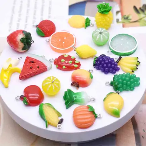 10Pc Mixed Fruits Banana Whatmalon Pineapple Lemon Grape Resin Accessories Charms Pendants Handmade Jewelry DIY Earring Necklace