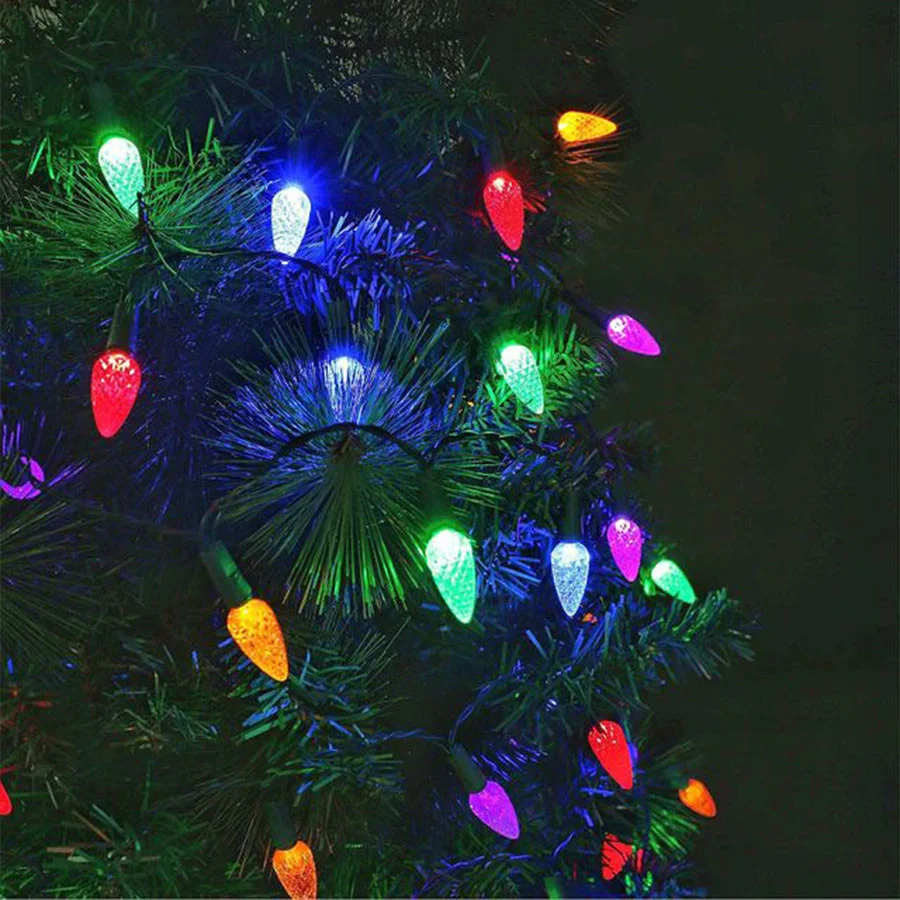 TIRVOSE-luces de hadas de Navidad para exteriores, cadena de luces LED C6 de fresa para árbol de Navidad, fiesta de jardín, boda, decoración de Año Nuevo, 50/100