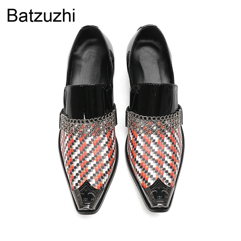 Batzuzhi 6.5cm Heels Top Fashion Men's Genuine Leather Shoes with Pointed Toe Black Business, Party Shoes Man! Big SIZES