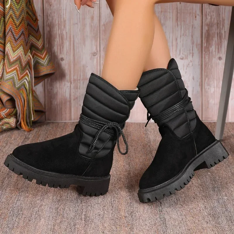 2024 Mid -boots Women's Winter Warm Plush Flush Delivery Snow Boots Fighting Leaves Perseveram Ladies Women's Cotton Shoe Boots