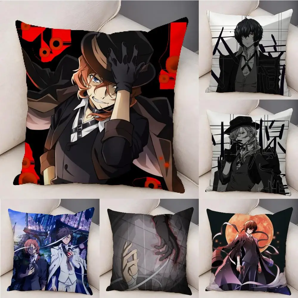 Classic Anime B-BunGo S-Stray Dogs Cushion Cover Plush Decorative Pillow Case With Hidden Zipper Fashion Room Decor For Home
