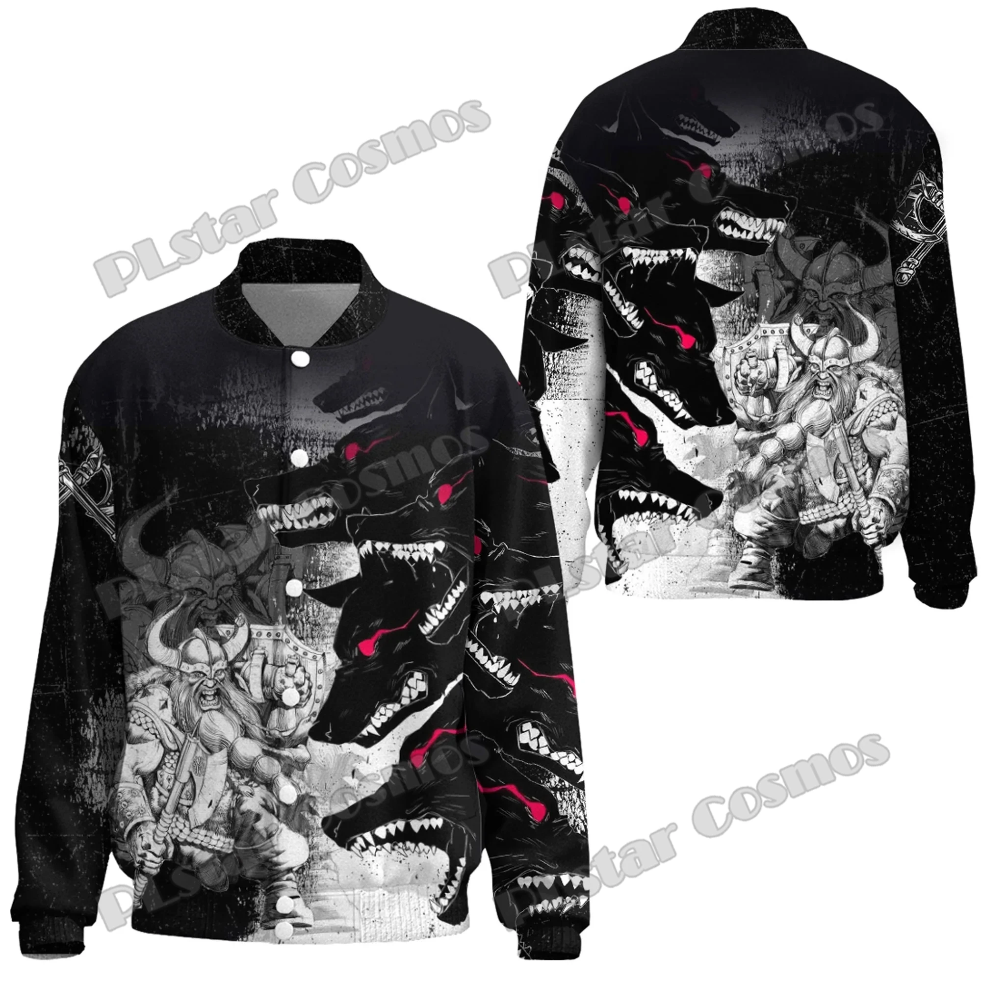 Berserker and Wolf Red Eyes Tattoo 3D Printed Fashion Men's Baseball Varsity Jacket Unisex Casual Winter Baseball Jacket FX35