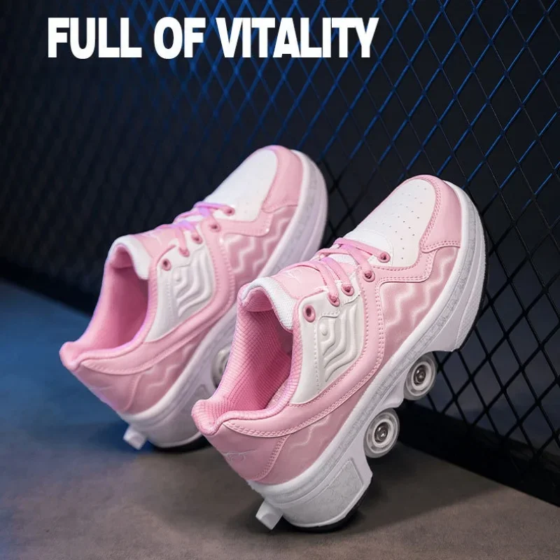 Pop-up Roller Skates Street Style Automatic Retractable 4 Wheel High Top Sneakers Ideal Gift for Street Youth Boys Girls