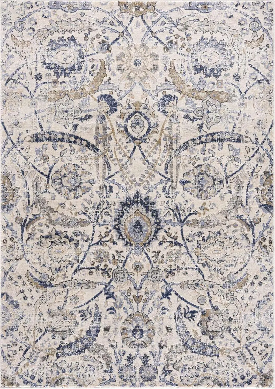 Hauteloom Erbacon Boho Vintage Traditional Damask Area Rug - Farmhouse Traditional Floral Medallion Carpet For Living Room -