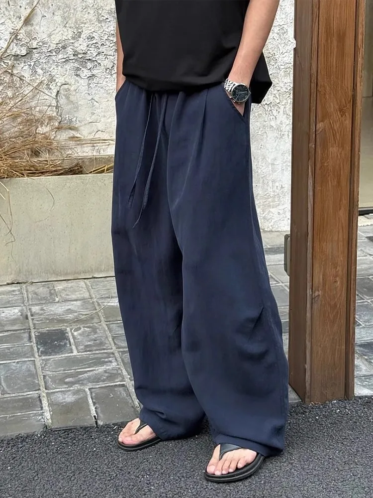 Lniane spodnie męskie z szerokimi nogawkami, letnie, cienkie, luźne, zwiewne, codzienne spodnie, krój prosty, luźny krój, oddychające.