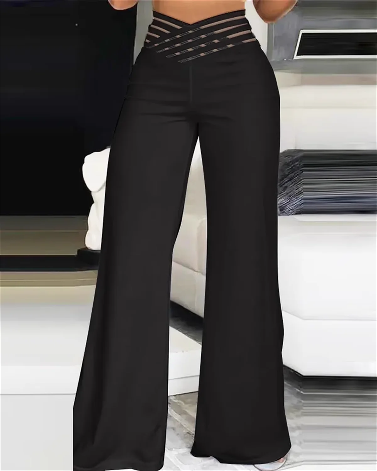 High Waist Hollow Out Pant Women Spring Summer Solid Retro Boot Cut Pants Korean Baggy Y2K Trousers Female Casual Outfit Clothes