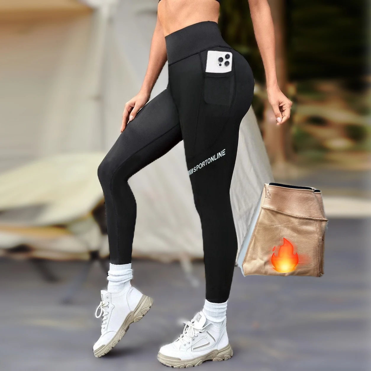 Winter Women Thick Fleece Leggings High Waist Gym Sports Warm Basic Yoga Leggins Elastic Pants with Pocket Workout Tights