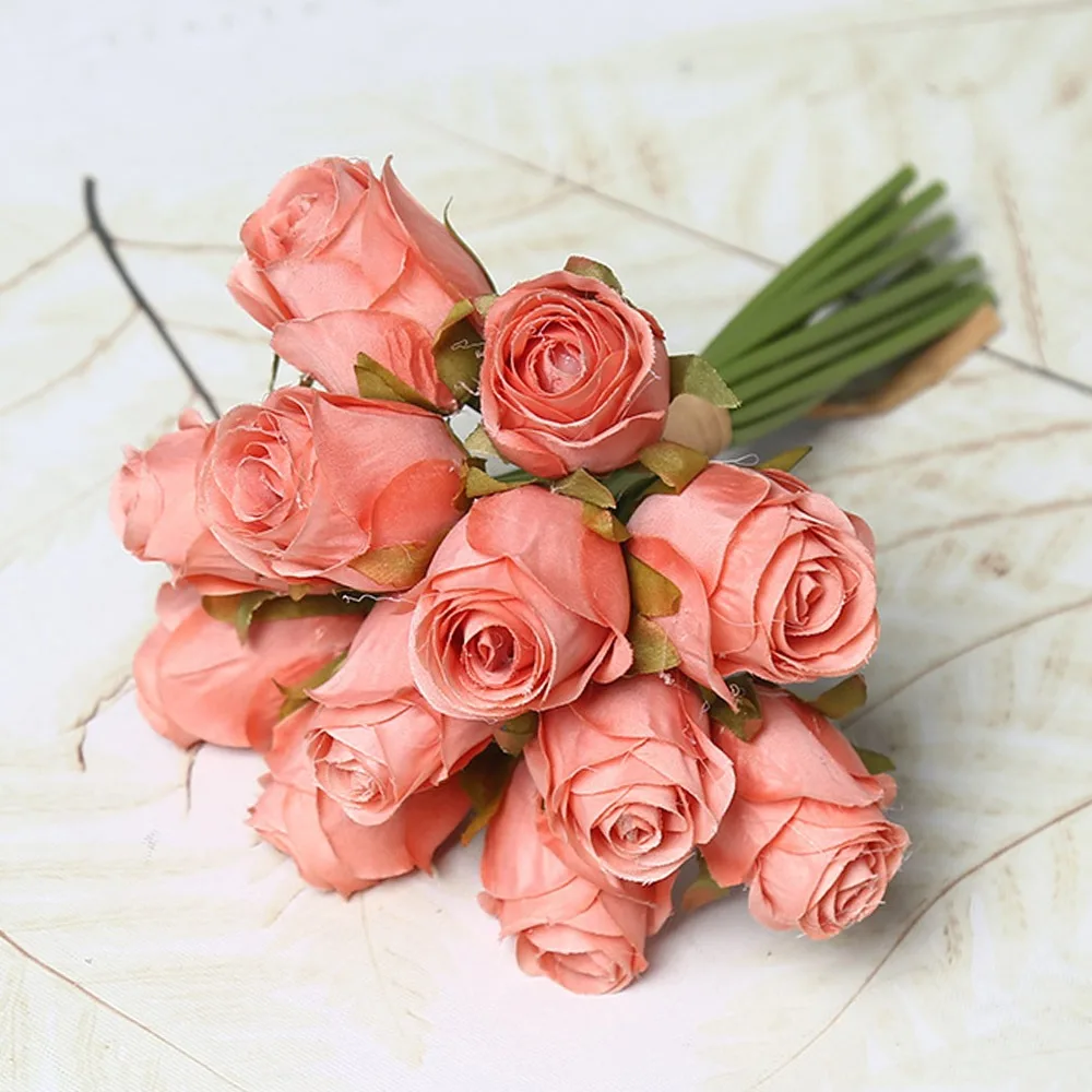 

12 Heads Rose Artificial Flower Multicolor Silk Petals Lifelike Flower Bouquet DIY Accessories Photo Props