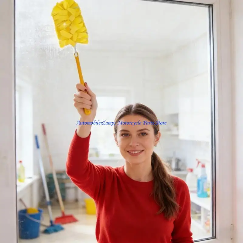 H7BD Washable Fiber Duster Refills Wipe And Yellow Handle For Different Area Cleaning