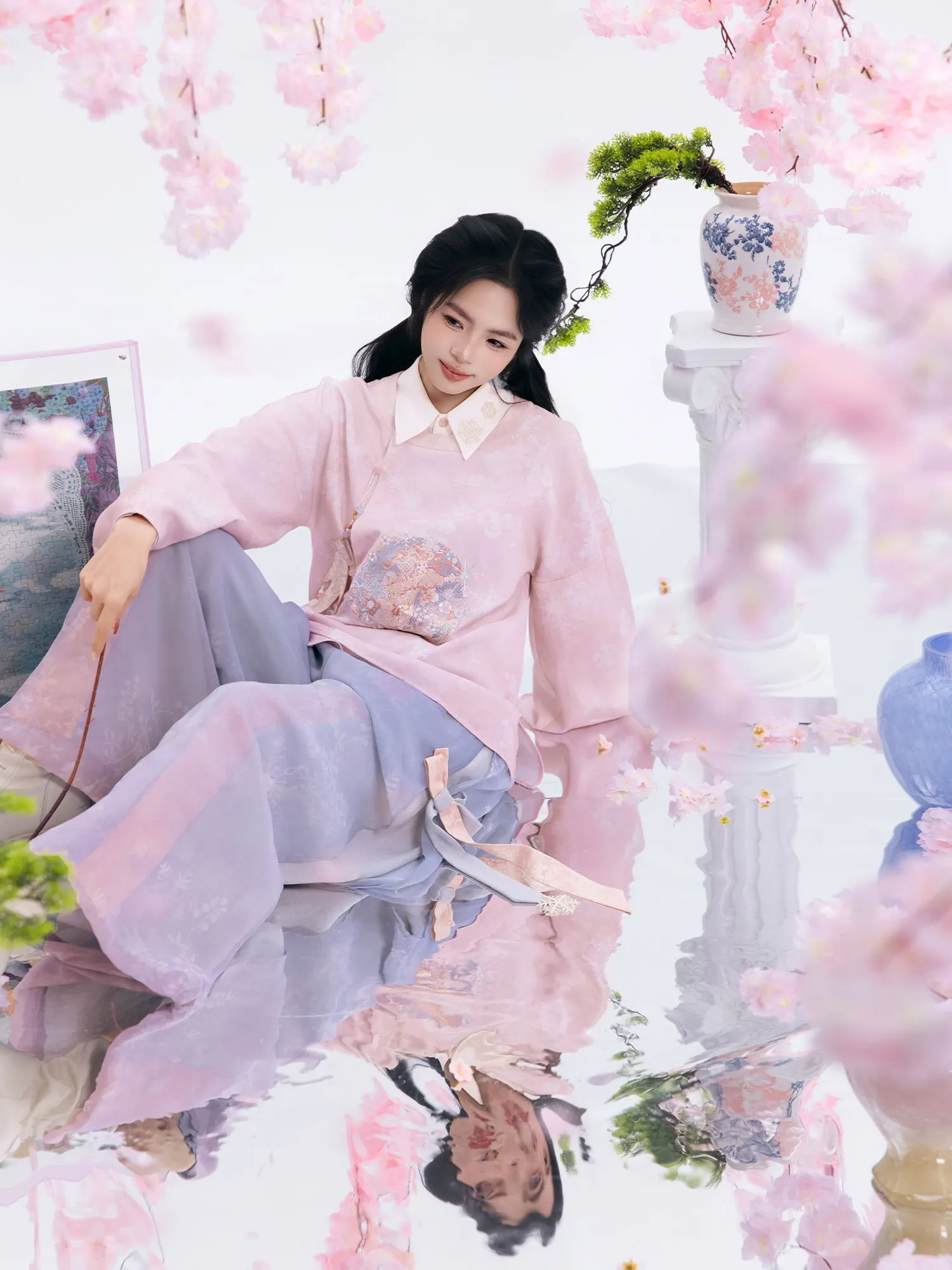 

Spring Summer Hanfu Plain Weave Gold ort Face Skirt National Sle Fake Two-Piece Top Han Long Pants Women's Clothing