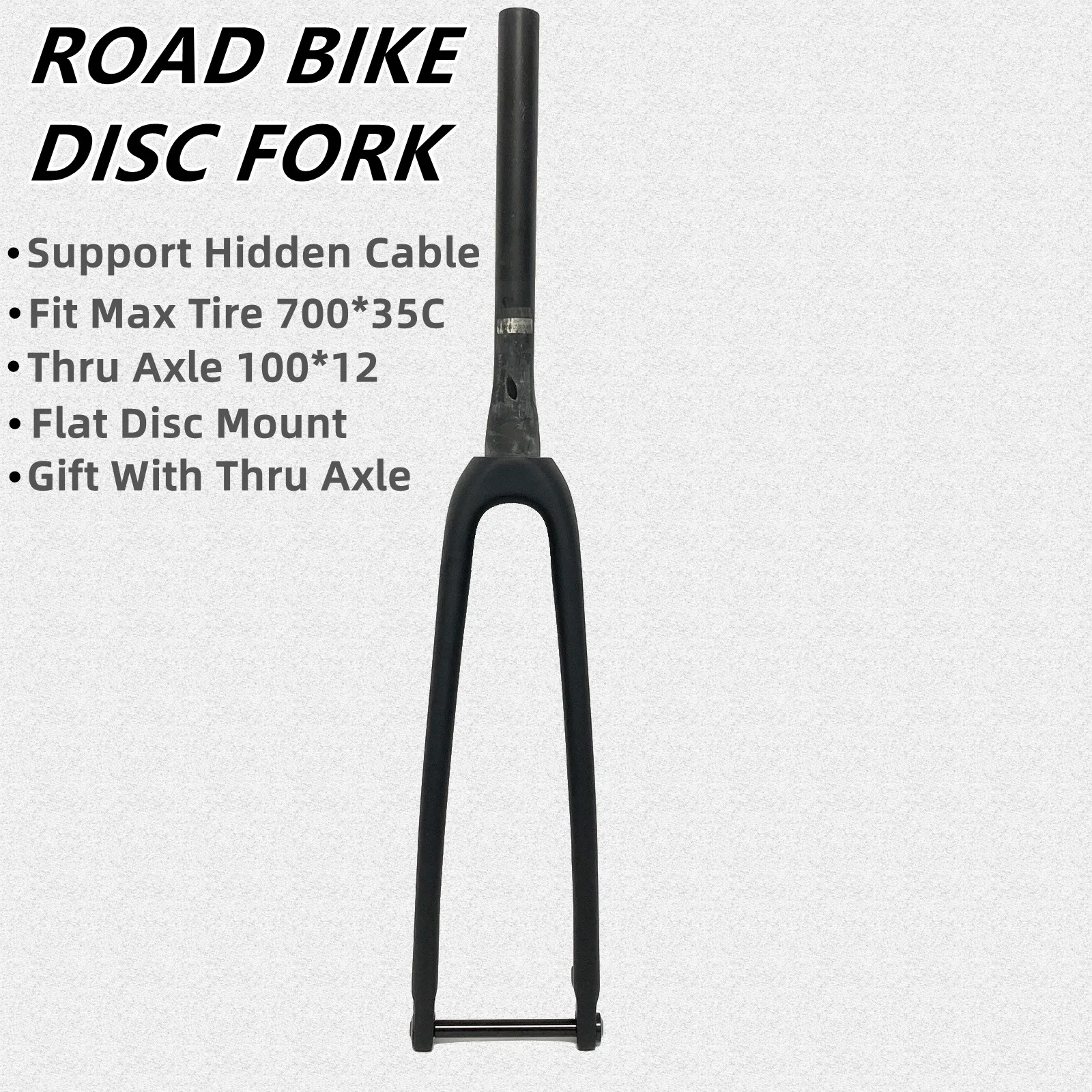 Carbon Road Bike Fork Thru Axle 100*12mm Carbon Fork 28.6 Flat Mount Disc BrakeTapered Carbon Road Bicycle Fork Support 700*35c