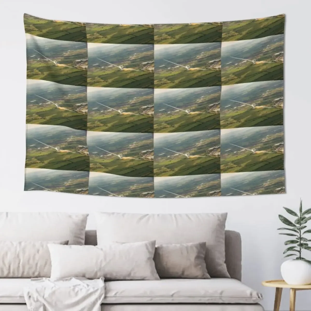 Sailplane,glider soaring above the English contryside. Tapestry Aesthetics For Room Wall Mural Wall Hanging Tapestry