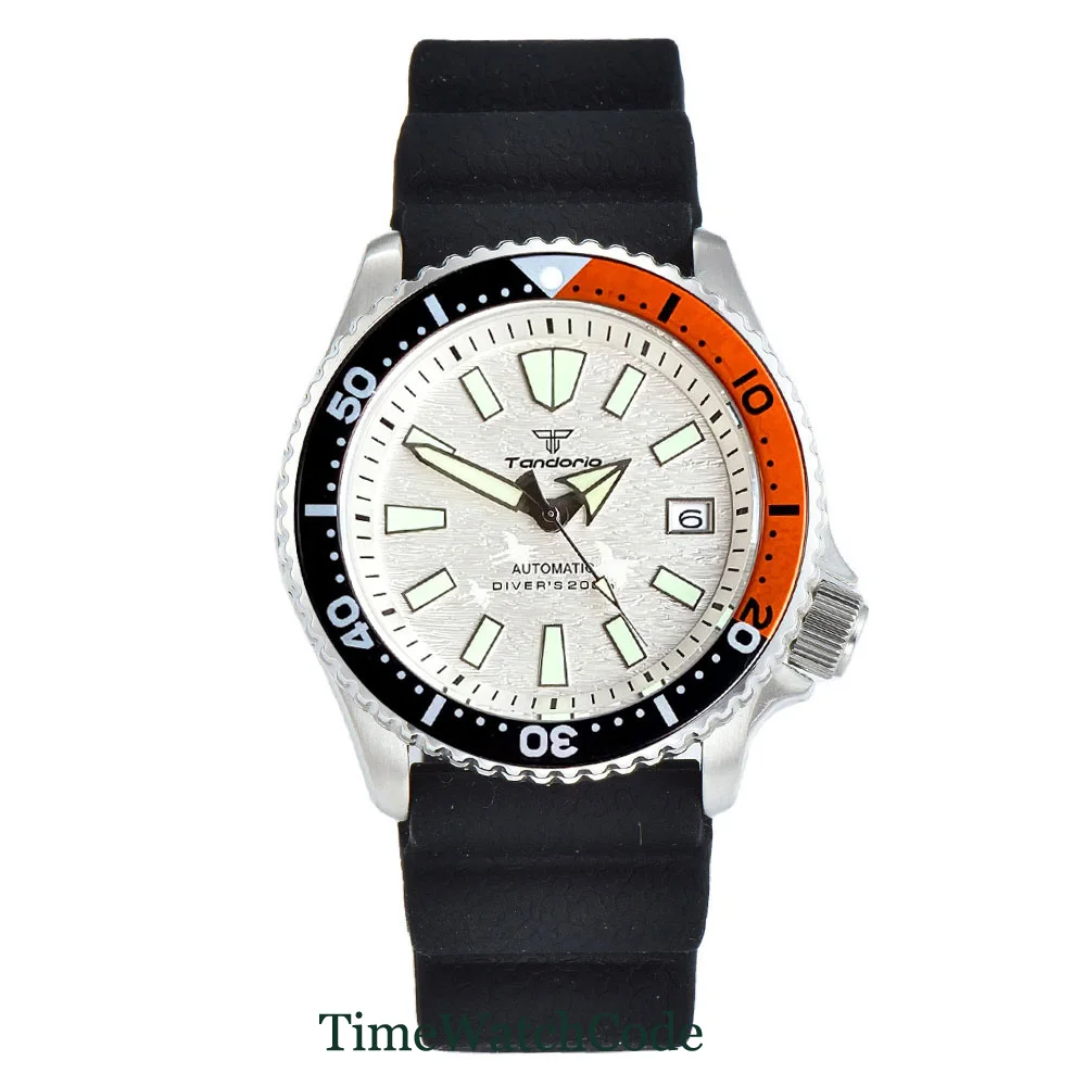 Tandorio Diving Automatic Watch for Men White Dial Auto Date NH35 Movement Sapphire Crystal 200m Waterproof 41mm