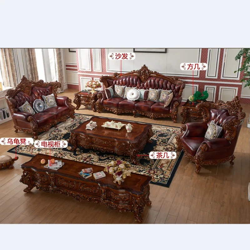 European TV Cabinet American Living Room Full Solid Wood Carving Flower Marble Living Room Home Video TV Table