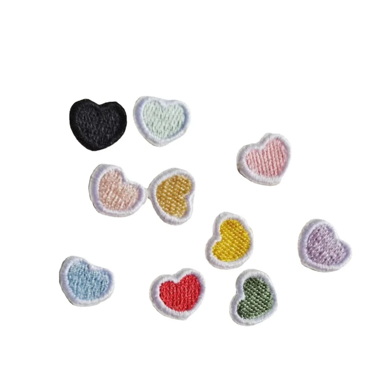 10pcs Self-adhesive Mini Heart Embroidery Patches Iron on Clothes Black Pink Green Blue Love Appliques Craft Bag Decoration DIY