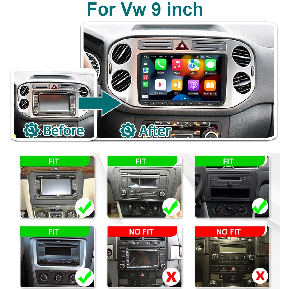 CarPlay Android 14 9'' Car Radio 2 DIN For VW Amarok Beetle Magotan Sharan Touran SKODA Yeti SEAT Android AUTO Car Stereo 4GWIFI