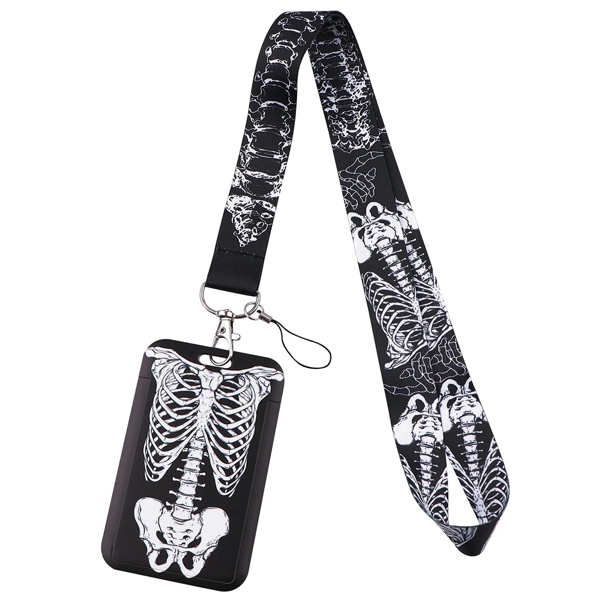 Bone Skeleton Lanyard Card Holder for key ID Card Cell Phone Straps Black and White Badge Holder DIY Hanging Rope Accessories