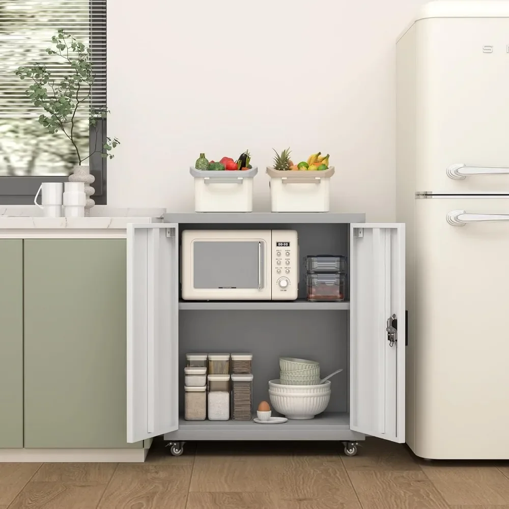 Rolling Metal Tool Cabinet - Lockable Garage Storage w/Doors & Adjustable Shelves"