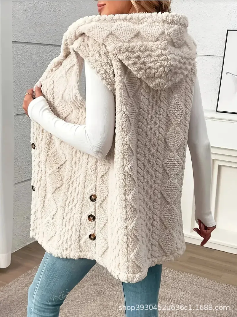 

Удобная флисовая куртка-кардиган без рукавов с капюшоном, на молнии, с карманами, многослойная, для повседневной носки, с термоизоляцией