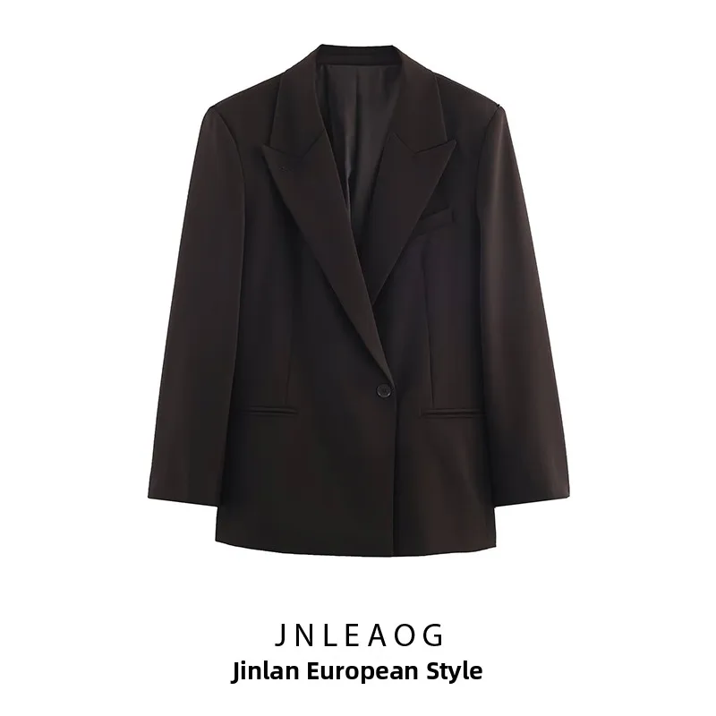 

JNLEAOG женский осенний новый свободный двубортный костюм Jaet универсальный дизайн Busin Scene Long Sve полиэстер