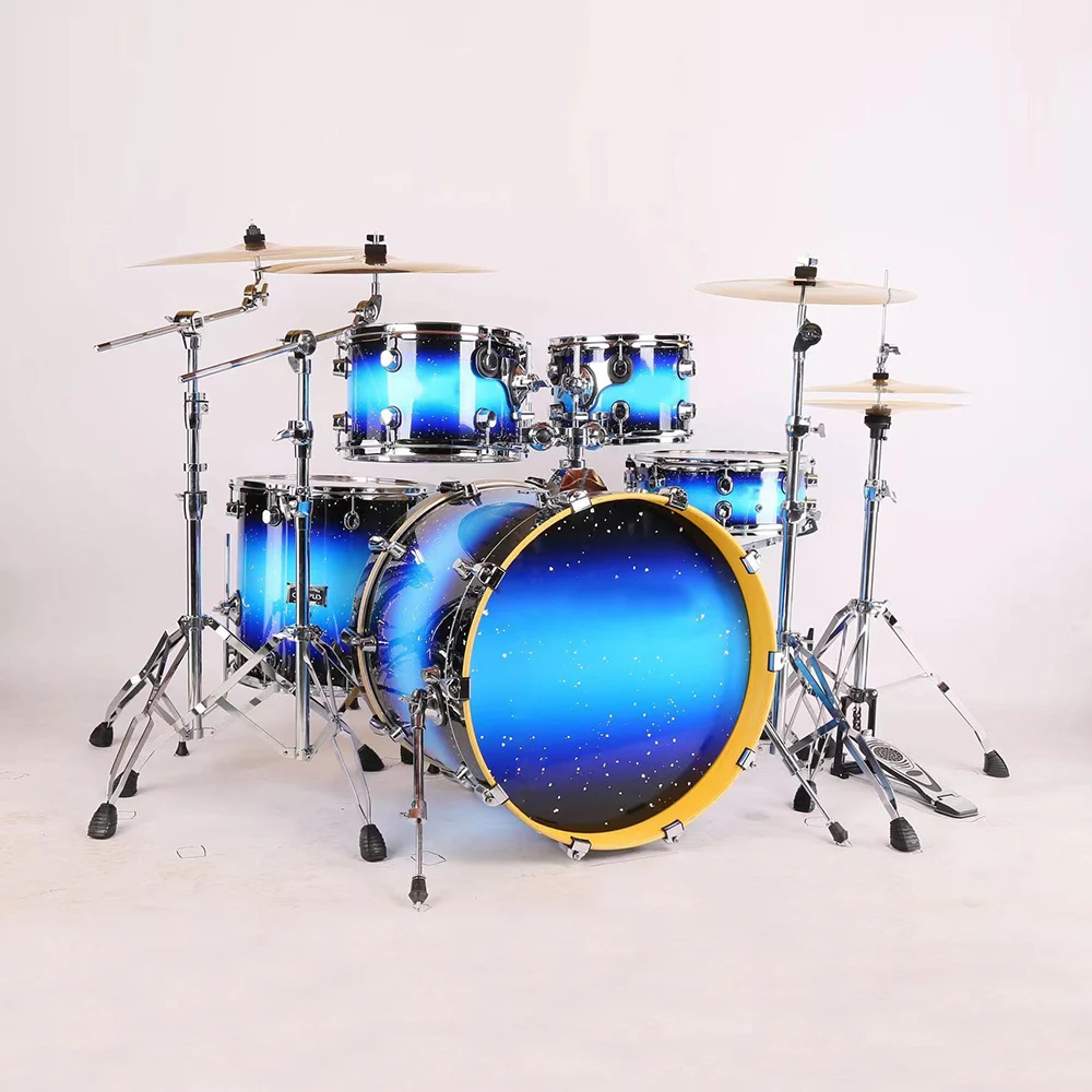 Wholesale Double Layer Bracket Big Pedal Adult Professional Performance of Top 5 Drums 4 Cymbals Jazz Drums Set With Stool