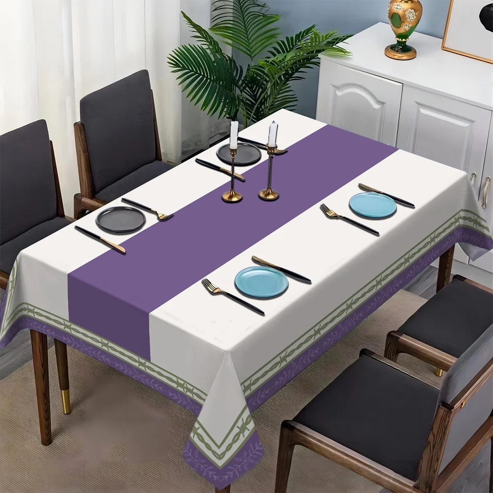 Tablecloth 1pc - An elegant purple and white striped tablecloth - Soft and washable material