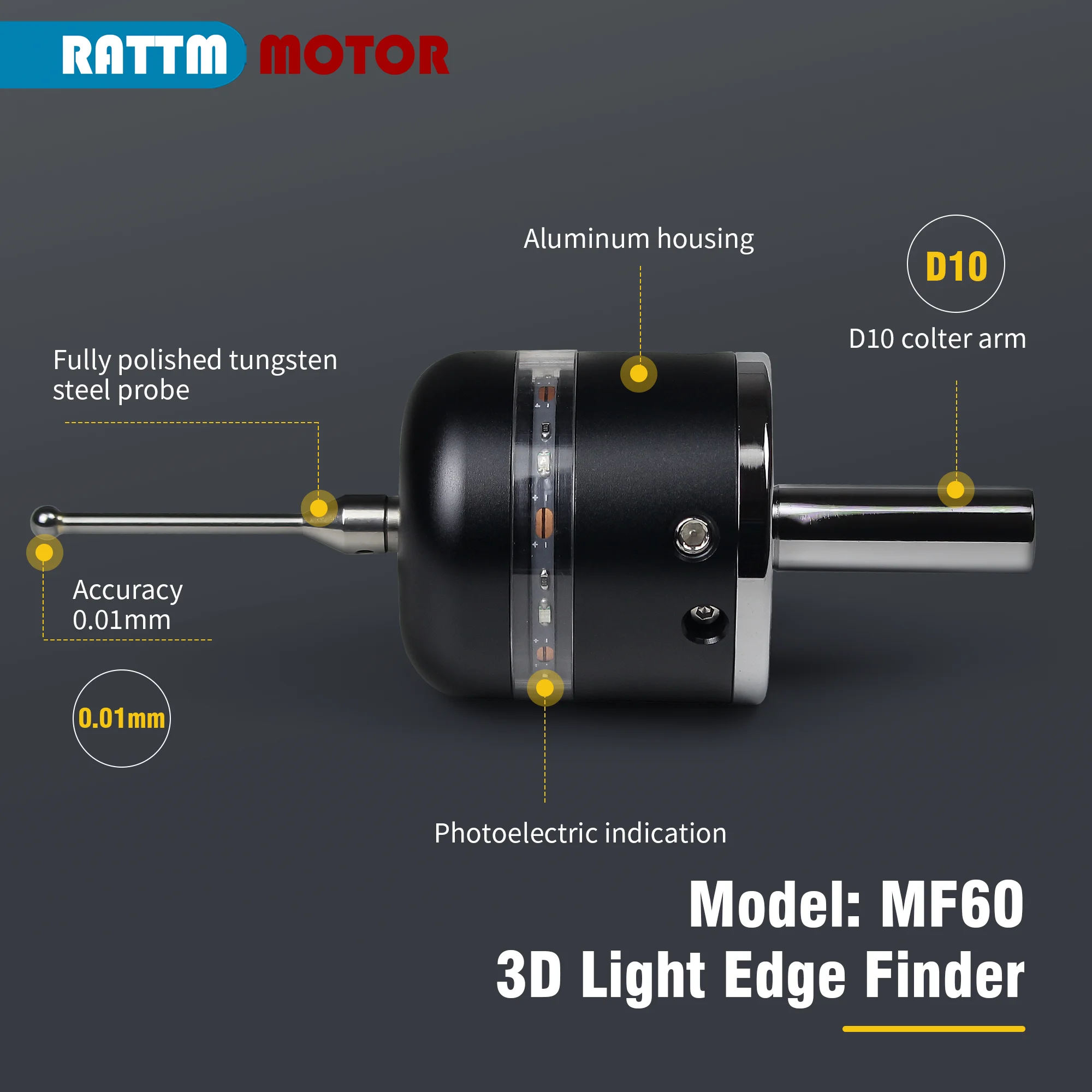 Alta precisão 3d luz borda localizador toque sonda ferramenta configuração setter para fresadora cnc máquina de gravura mf60